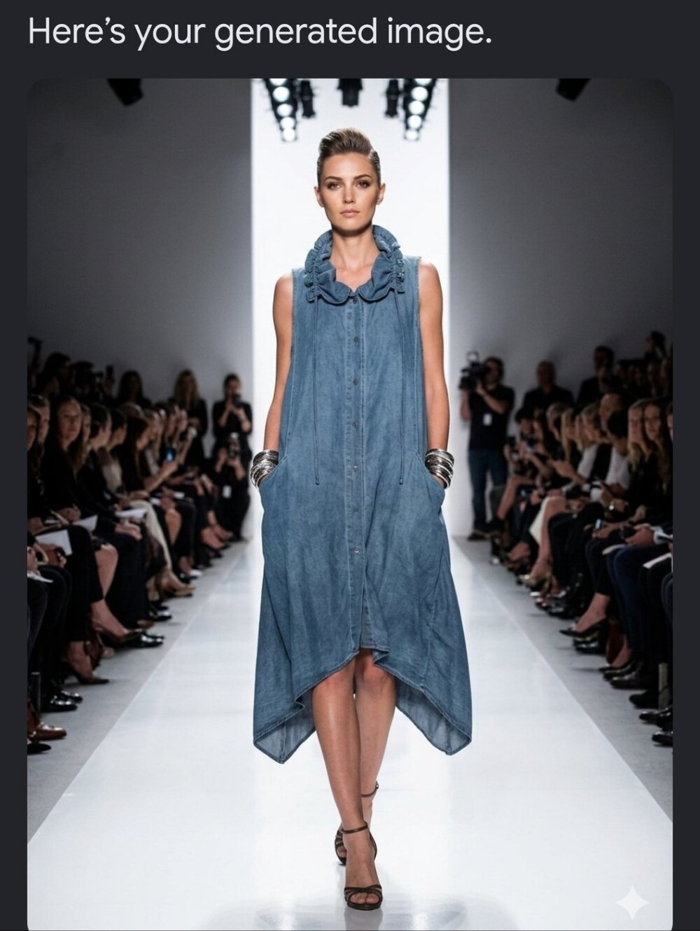 Sleeveless Washed Blue Denim-Look Draped Dress